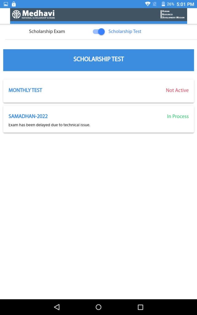 Test Selection Page